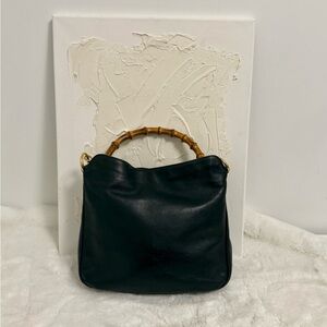 Gucci Black Leather Crossbody with Bamboo Top Handle
